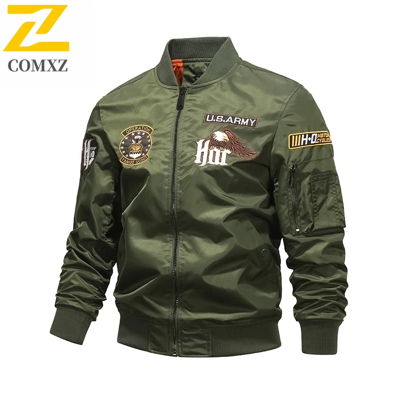 COMXZ Uomo MA1 Bomber Giacca a vento Primavera Autunno Stile americano Ricamo Aquila Cappotto da baseball Abbigliamento da lavoro militare Capispalla vintage