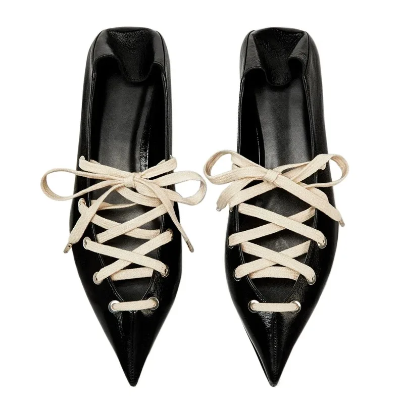 2026 Summer Flats Shoes Women Black Leather Pointed Ballet Flats Single Shoes Two Wear Four Seasons Scoop Shoes Sandalias Shoe