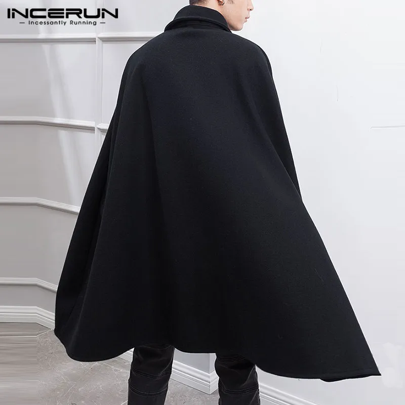 INCERUN Fashion Men Cloak Coats Lapel Solid Color One Button Cape Trench Streetwear 2023 Casual Male Overcoats Ponchose S-5XL