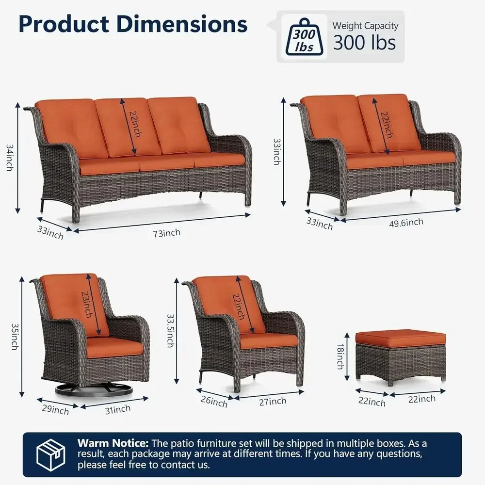 5-Piece High-Back Swivel Wicker Patio Furniture Set with 2 Ottomans and Side Table