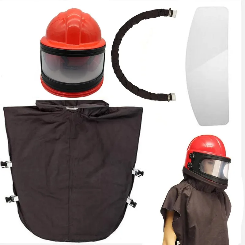 Natal.home.Sandblaster Capacete Safe Air Feed Sand Blast Capacete Protetor de Ombro Sandblaster Termostato 5 Peças Lente Externa