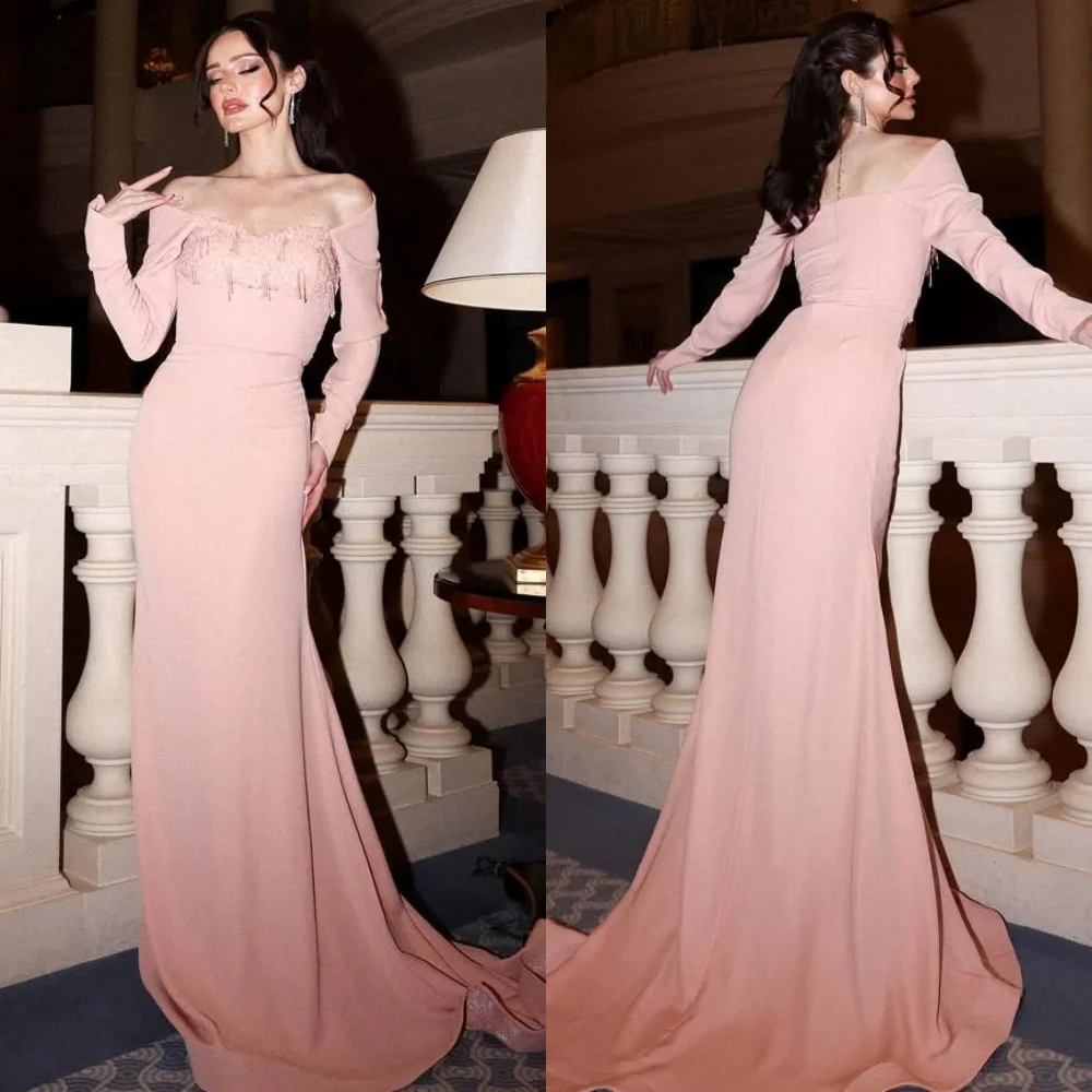 Элегантные модные джерси с бисером и рюшами по индивидуальному заказу, прямые длинные платья с открытыми плечами, платья для особых случаев на заказ, высокое качество