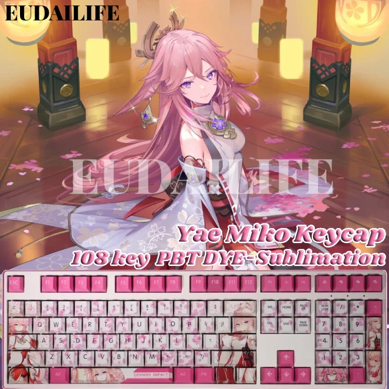 Genshin Impact Yae Miko 108 Key PBT 5-side DYE Sublimation Cherry Profile MX Cross Axis Switch Keycap Mechanical Keyboard Gift