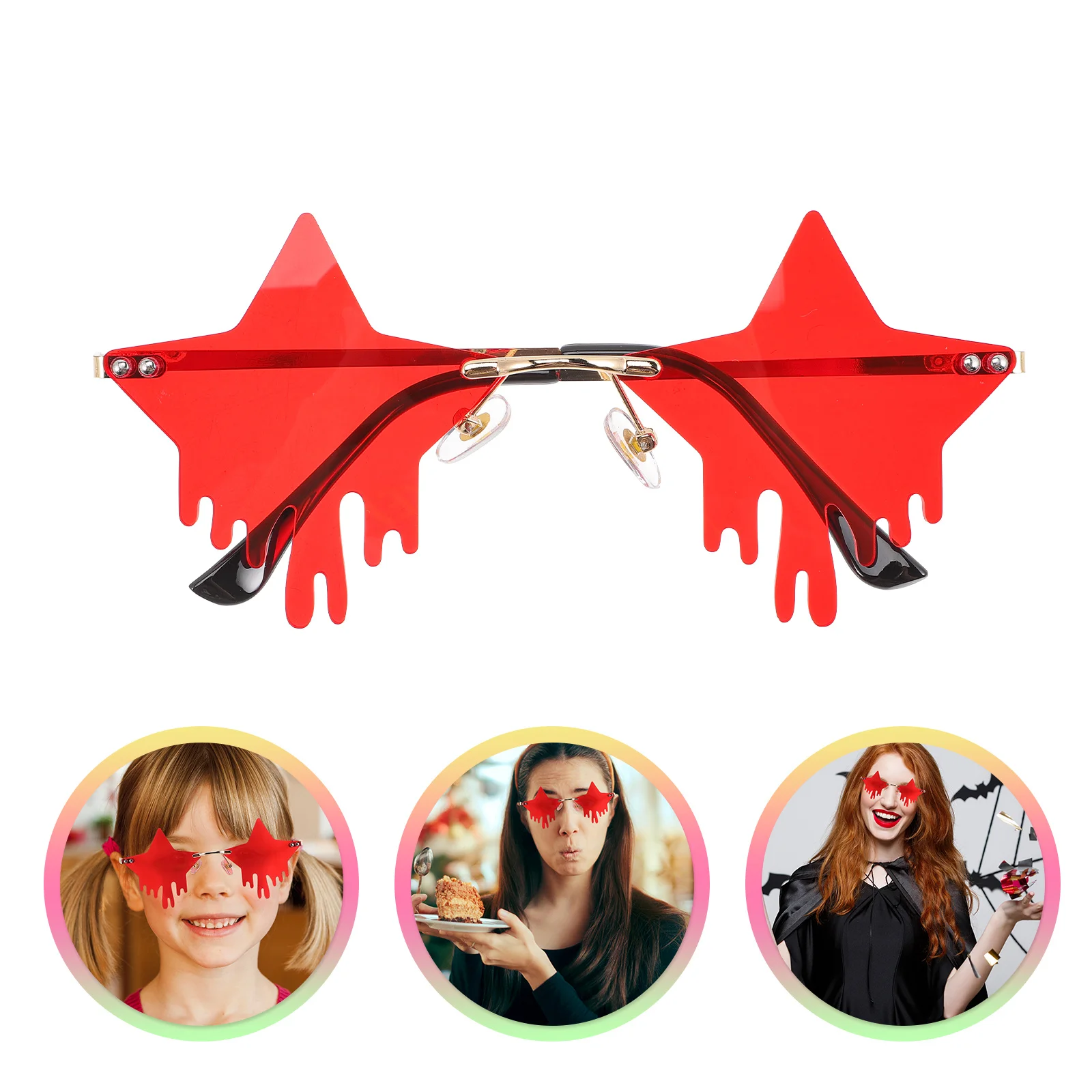 

1 Pair Gold Frame Red Lens Sunglasses Star Design Uv Protection Lightweight Stylish Party Beach Disco Glasses For Women Men