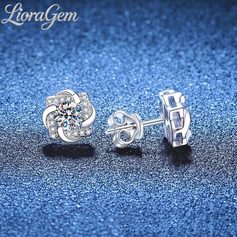 LioraGem Rotating Windmill Moissanite Stud Earrings for Women, Wealth Flower 1 Carat Moissanite Earrings Platinum PT950 Stamp