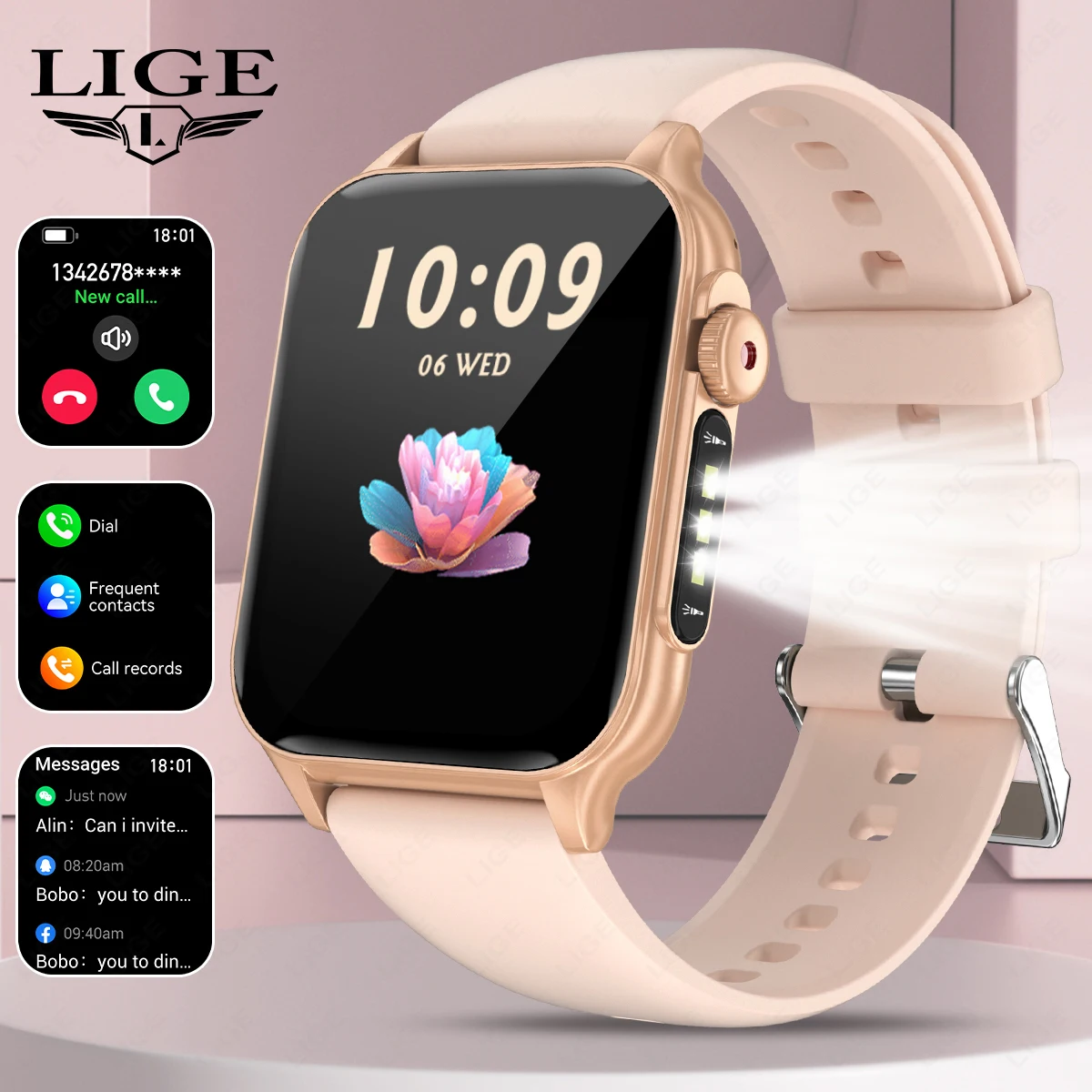 

LIGE New Smart Watch 1.96 Inch HD Display Answer Call Message Preview DIY Dial Health Monitoring Sport Smartwatch Men Women 2024