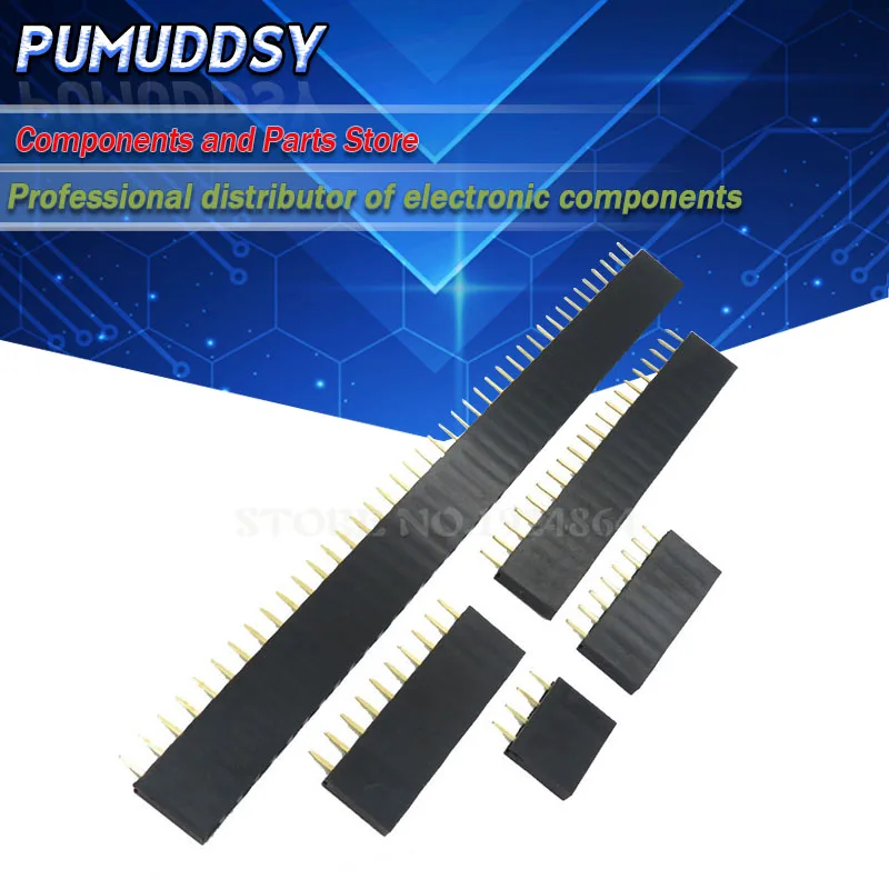 Single row female 2.54mm Pitch PCB Female Pin Header Connector Straight Single Row 2/3/4/5/6/7/8/9/10/11/12/13/14/15/16/20/40Pin