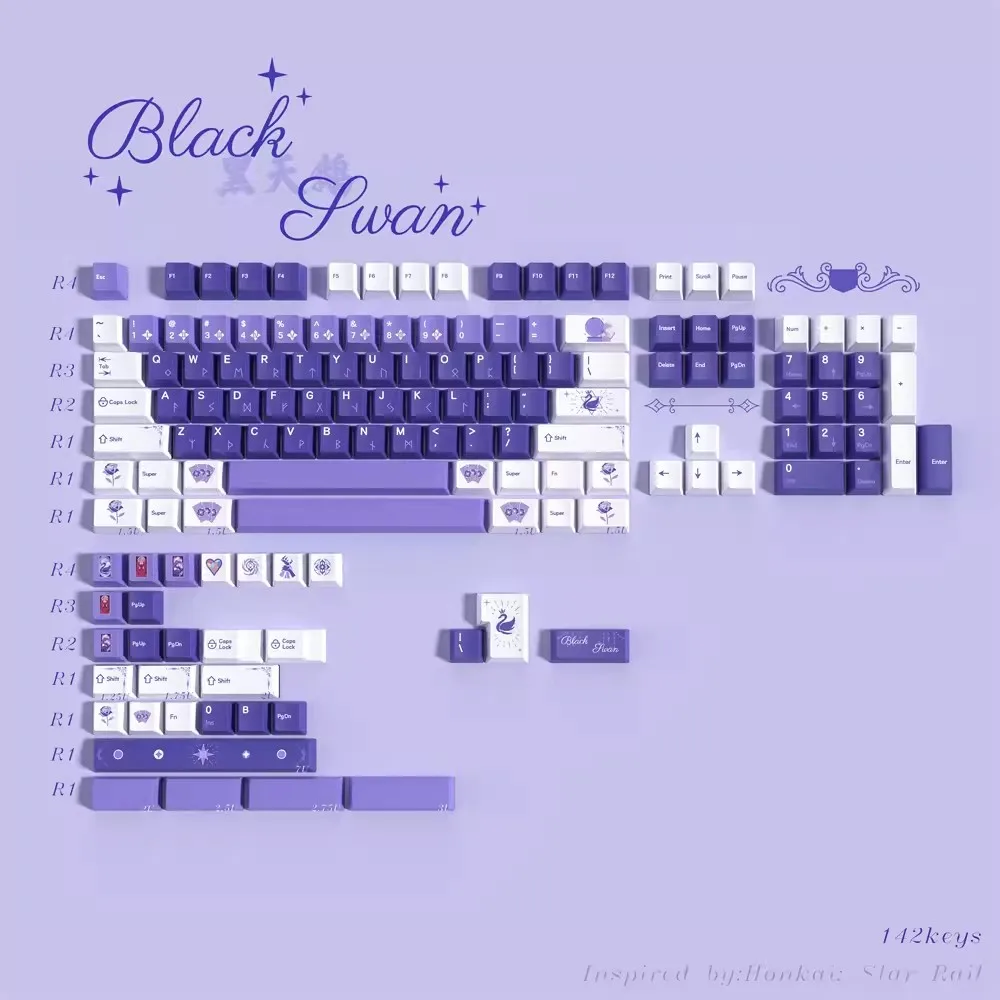 

1 Set Black Swan Key Caps PBT Dye Subbed Keycaps Cherry Profile Lightproof Keycap For MX Switch Keyboards Alice 61 68 96 980