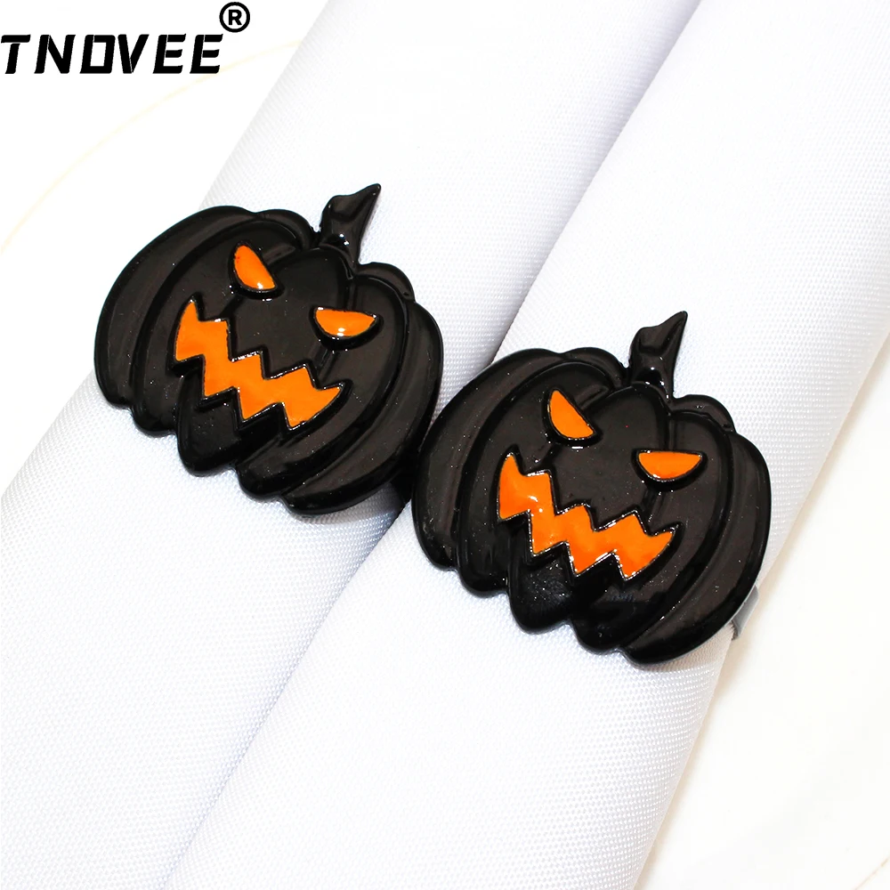 6Pcs Halloween Pumpkin Napkin Rings Thanksgiving Napkin Holders Black Serviette Buckles for Halloween Party Dinner Table Decor