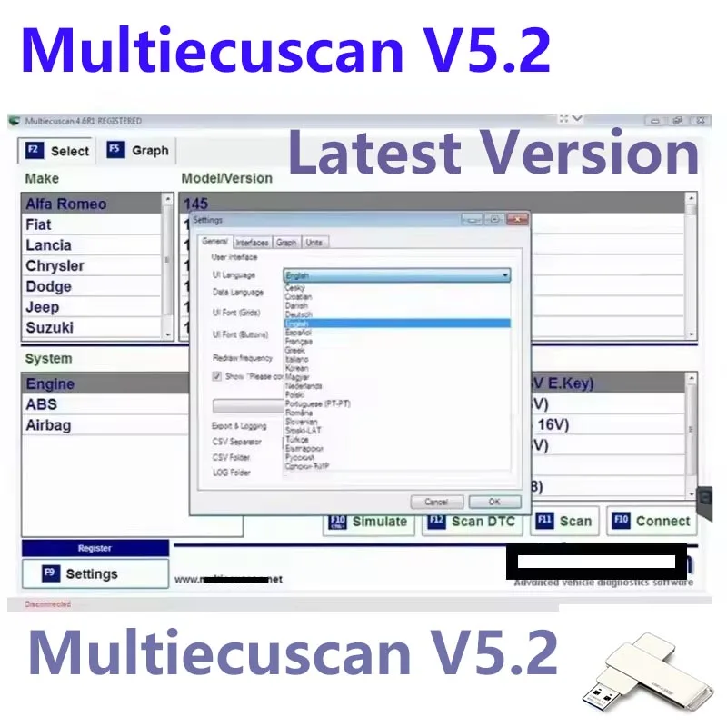 

Мультисканер Multiecuscan V5.2 OBD2 с неограниченным ключом-генератором, совместимый с ELM327, для автомобильной диагностики