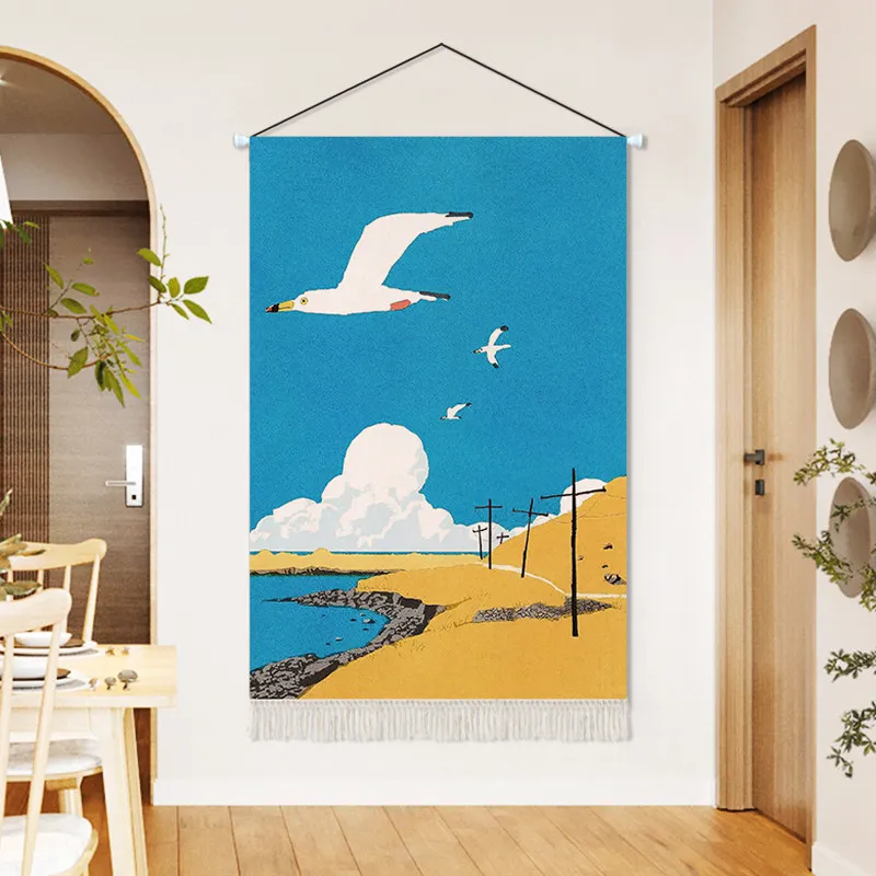 Aesthetic Room Decor Blue tapestry wall hanging Mediterranean Vibes for Airbnb Guesthouse Wellness Center Serenity Corner