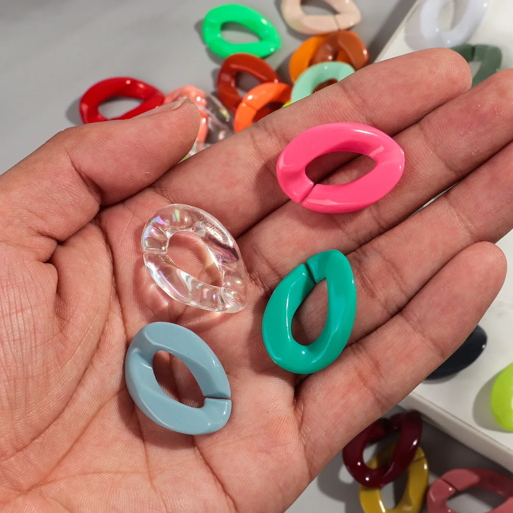 30pcs 20x30mm Acrylic Geometric Link Solid Color Loose Beads for Bracelet Necklace Glasses Chain Making DIY Jewelry Accessories