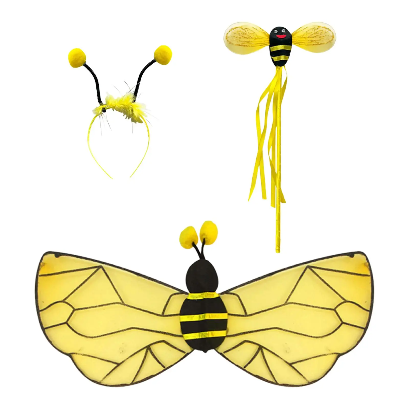 Set Costume da Ape per Adulti con Ali, Fascia per Capelli, Bacchetta, Accessori per Foto, Travestimento per Halloween, Feste a Tema, Spettacoli Teatrali