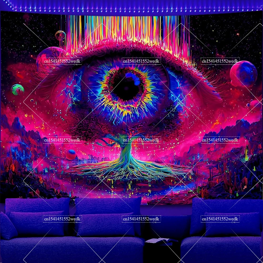 Blacklight Tapestry 3D Eye Galaxy Glow In The Dark UV Reactive Space Neon Tapestrys Aesthetic Room Decor Fluorescent Tapestries