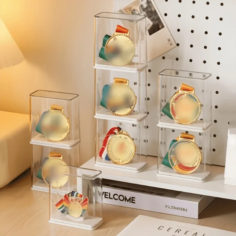 5/10pcs Transparent Medal Display Case with Base Honor Badge Commemorative Display Stand Badge Storage Box Clear Display Holders view 6