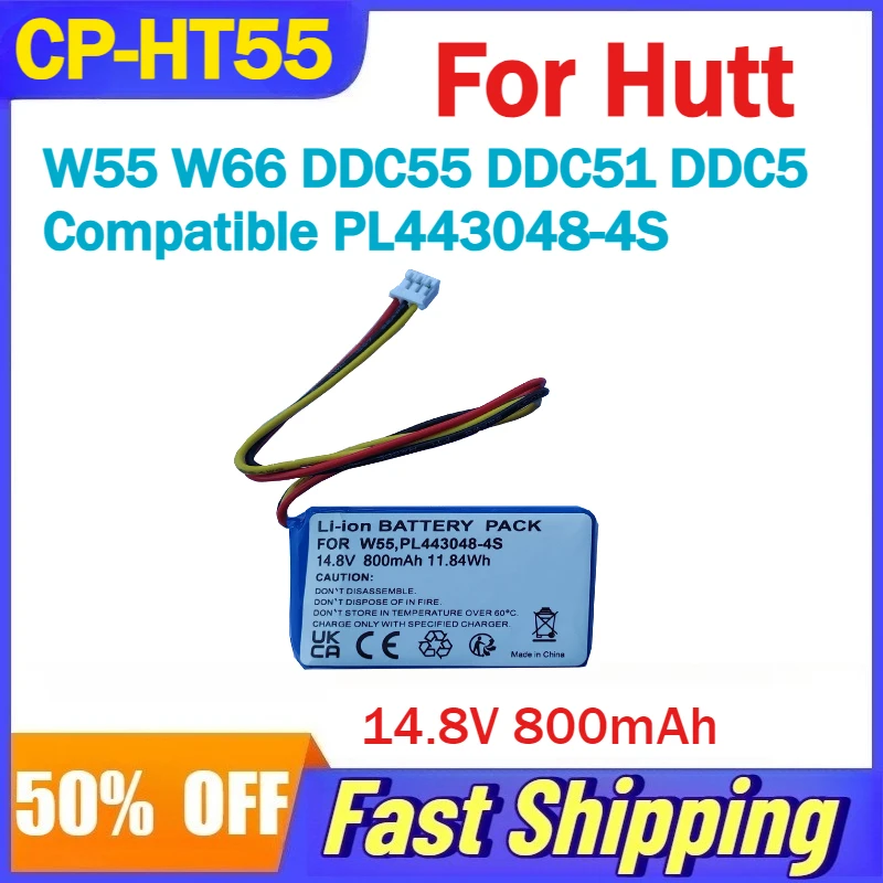 

14.8V 800mAh CP-HT55 Battery for Hutt W55 W66 DDC55 DDC51 DDC5 Glass Cleaning Robot Compatible PL443048-4S Batteries