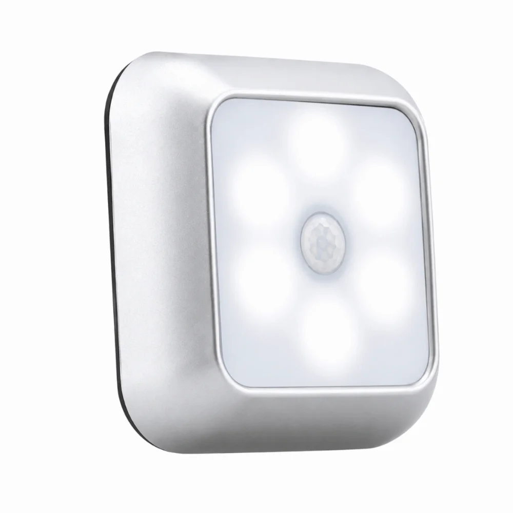 High Reliable Auto Motion Sensor Night Light Square Shape 6 LED Wall Night Light On/Off Control Night Lamp Hallway