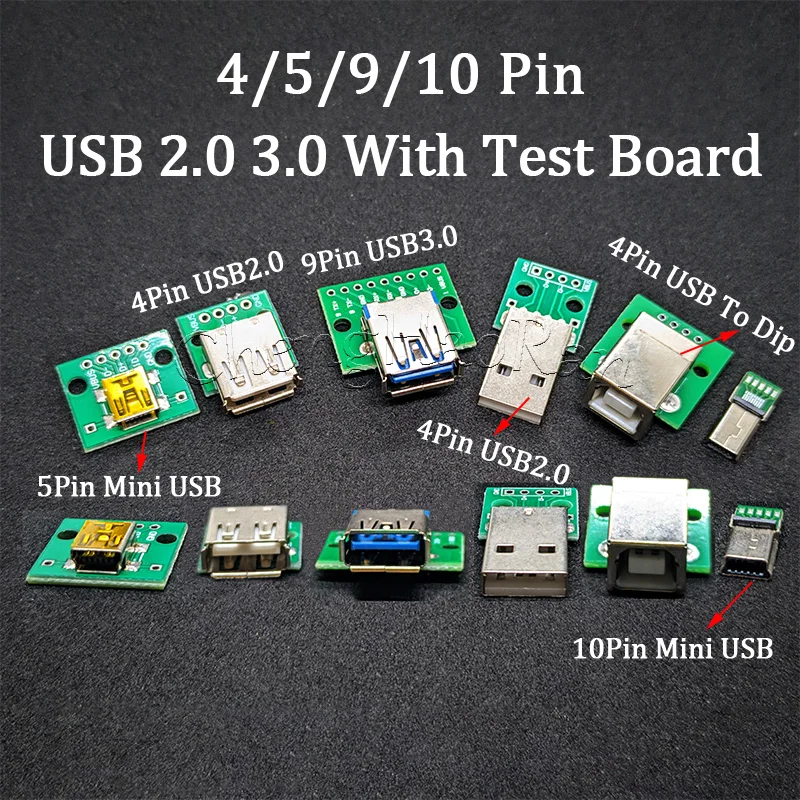 

1/2/5PCS USB Mini USB 2.0 Male Female USB With Test Board Connector 4/5/9 Pin USB 3.0 With PCB Converter Adapter Breakout Board