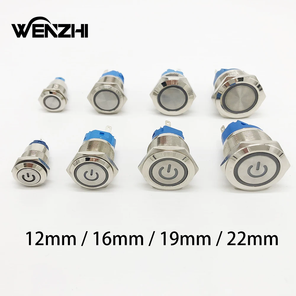 Metal Push Button Switch Momentary/Latching Led Backlit 5/12/24/220V With Fixation Power Start Stop Turns On/Off Diy Electronic