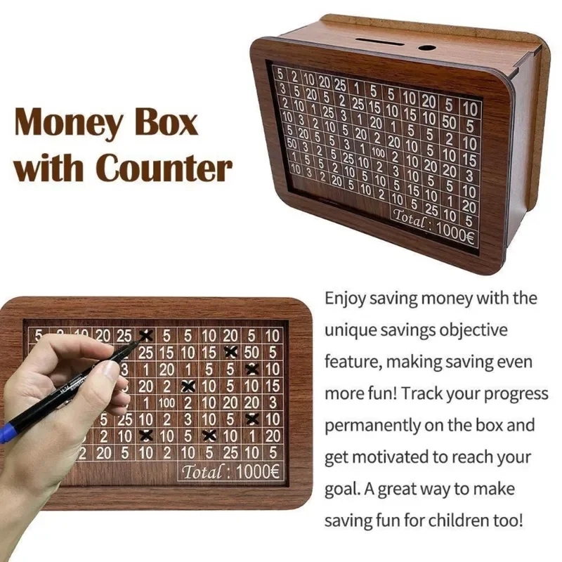 1-5PCS Wooden Money Box with Digital Counter and Lock Modern Home Decor Piggy Bank with Savings Gift for Adults
