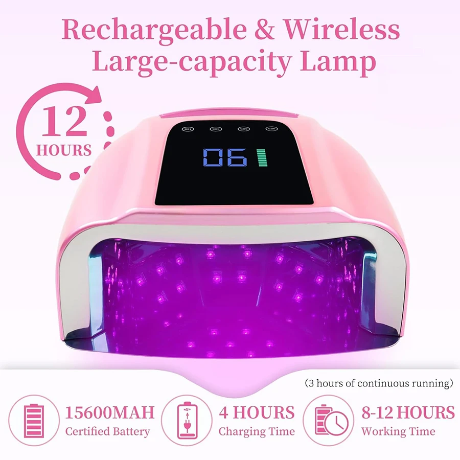 Dual Light Source Rechargeable Nail Lamp with Mirror Bottom Cordless Gel Polish Dryer Pedicure Machine Wireless Nail UV LED Lamp