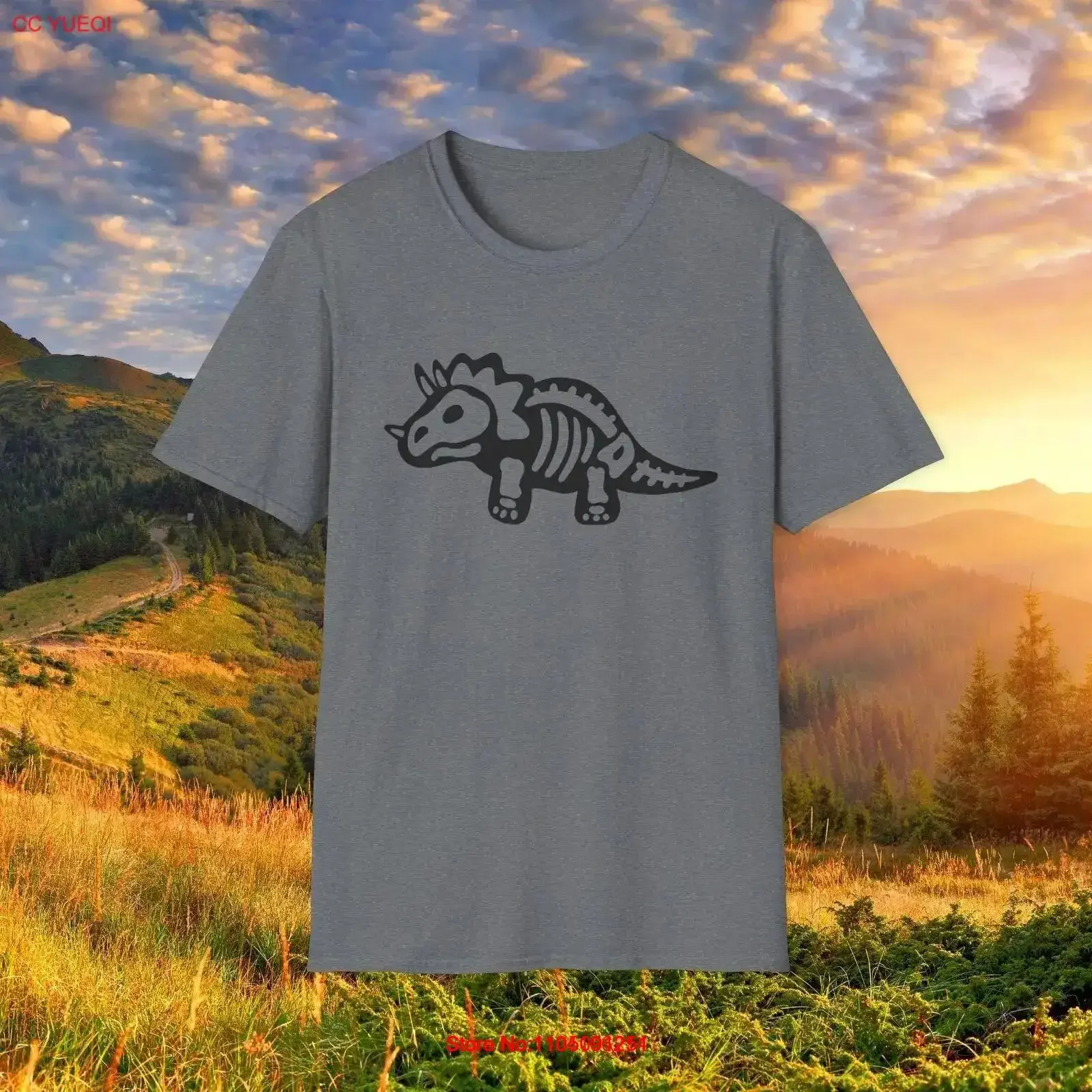 

Футболка с динозавром, милый трицератопс, скелет, палеонтология, рождественская винтажная стираная повседневная универсальная уличная одежда, дышащая мужская одежда