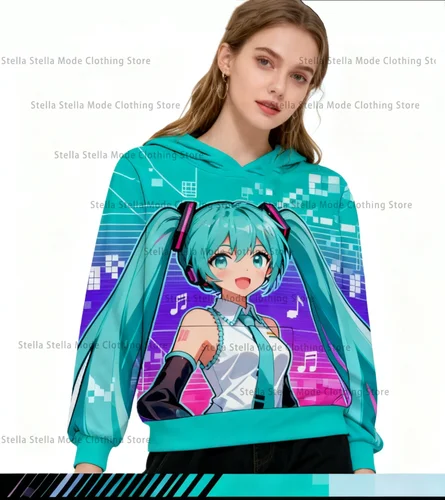 Sudadera con capucha MINISO de otoño para mujer con estampado de dibujos animados de Hatsune Miku, jersey informal de moda, cómodo para uso diario de moda