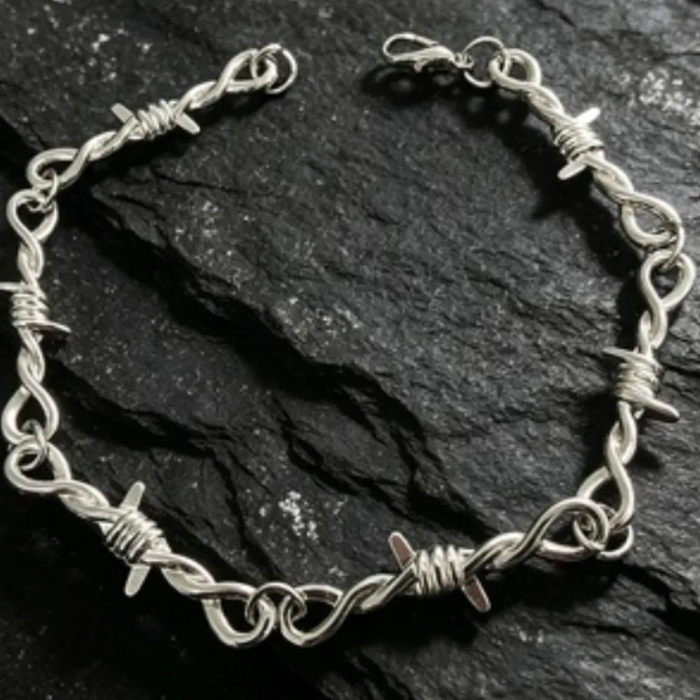 Gothic Bracelet Barbed Wire Chain Bracelets for Men Women Cuban Link Bracelet Punk  Adjustable Jewelry