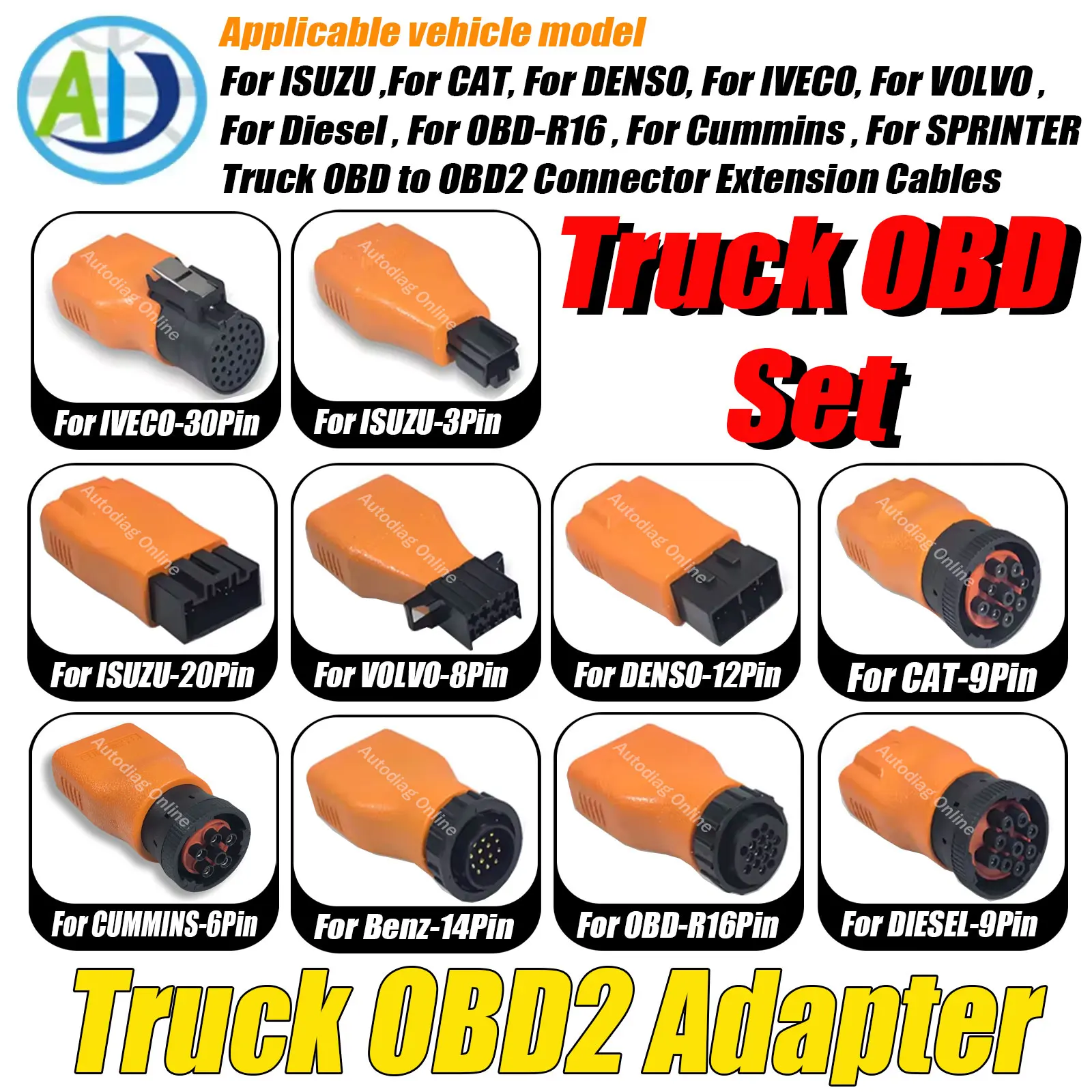 

Truck OBD2 Adapter For ISUZU/CAT/DENSO OBDII Diagnostic Cable Connector For IVECO/CUMMINS/VOLVO Vehicle Truck OBD2 Connector
