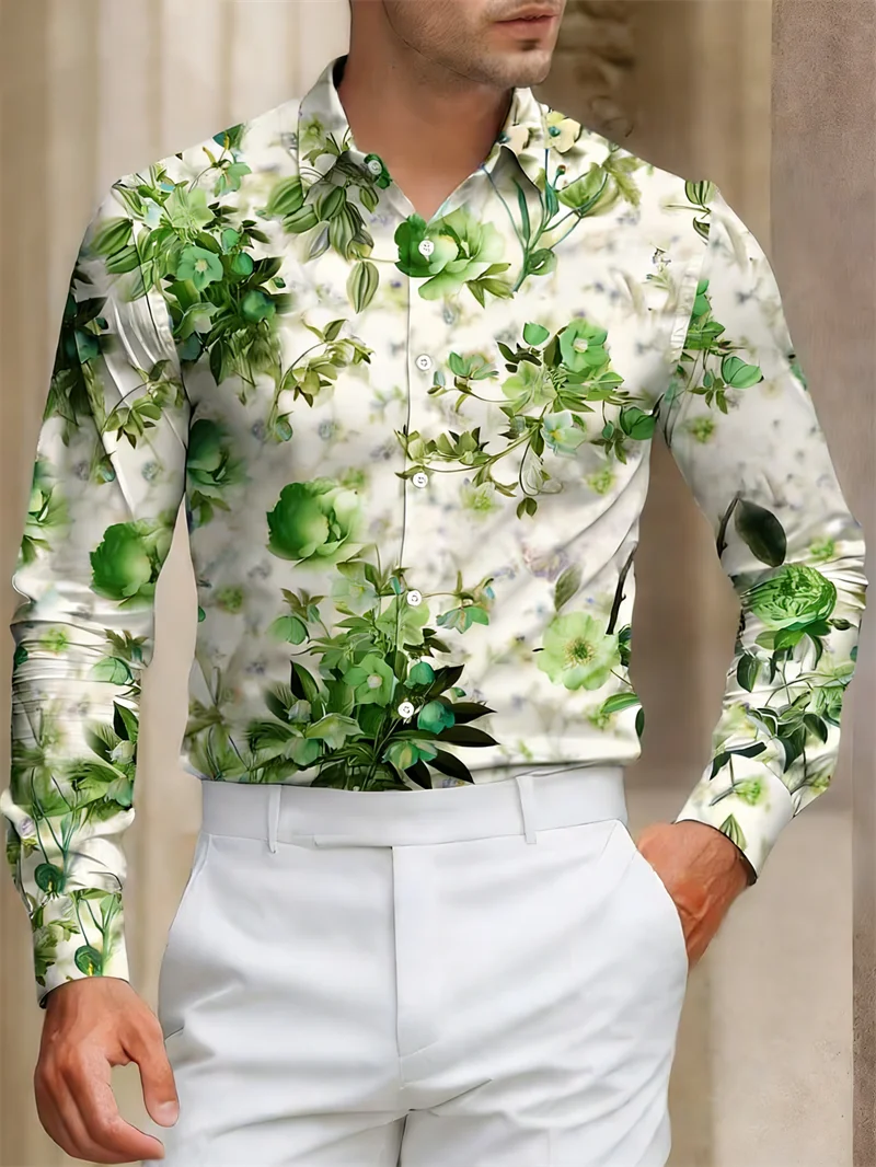 

New green brown contrasting camouflage print men's long sleeved shirt American style casual versatile shirt