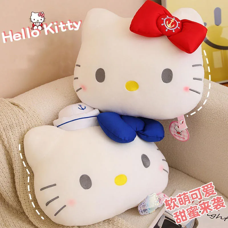 

35 см мультяшная плюшевая подушка Kawaii Sanrio в форме Hello Kitty, милая подушка, темно-синяя кукла, орнамент, подарочная игрушка