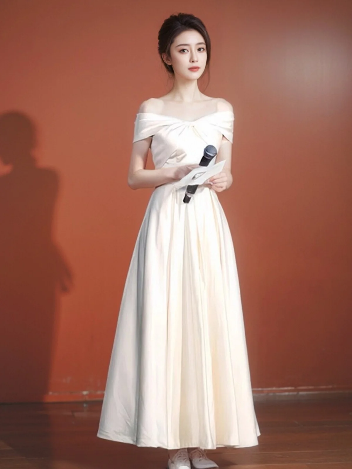 

White Evening Gown One oulder Sle for Par Host Ele Aosphere Wedding Registration Ceremony A-Line Skirt Long Dr