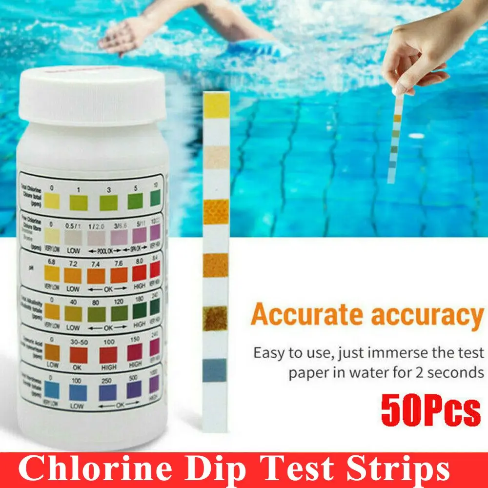 Pool Cleaning Tablet Dispenser 6 in1 Dip Test Strips PH Test Paper Tub Spa Swimming Pool Water PH Alkaline Chlorine SPA Test