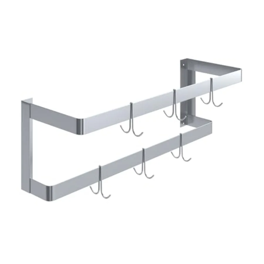 36 in. Wall-Mounted Stainless Steel Double-Line Pot Rack for Kitchen Use, Silver, Heavy-Duty and Space-Saving Design