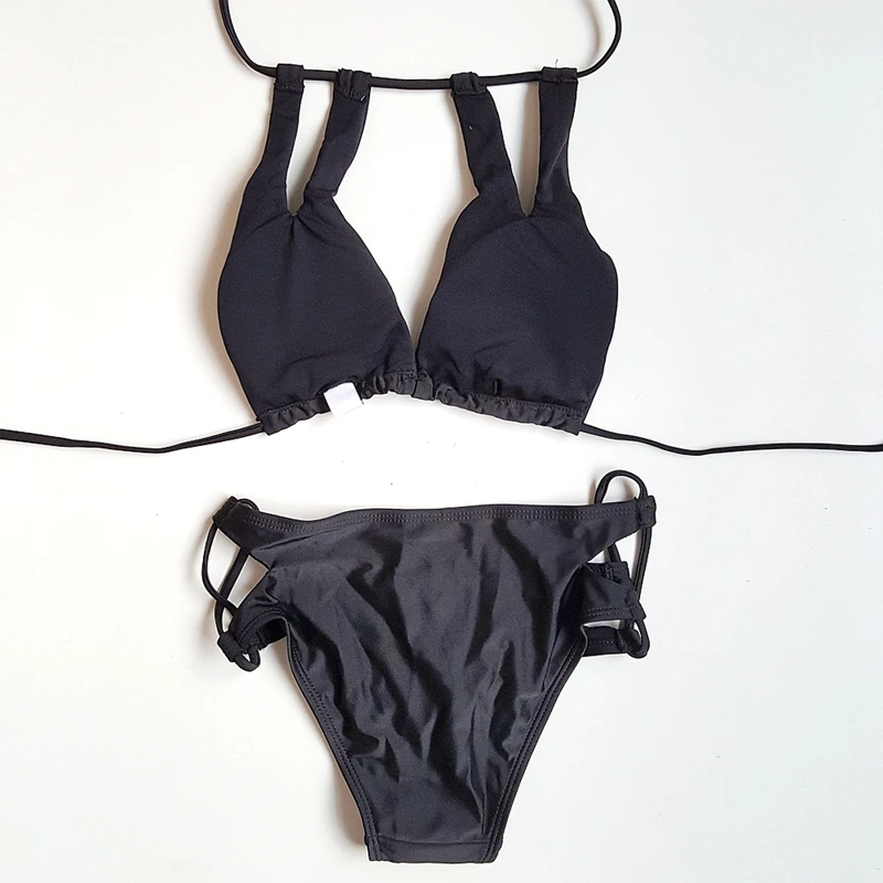 Bikini de cuello alto, traje de baño ahuecado, conjunto de Bikini Sexy para mujer, traje de baño negro secreto, traje de baño de playa para mujer, Bikini