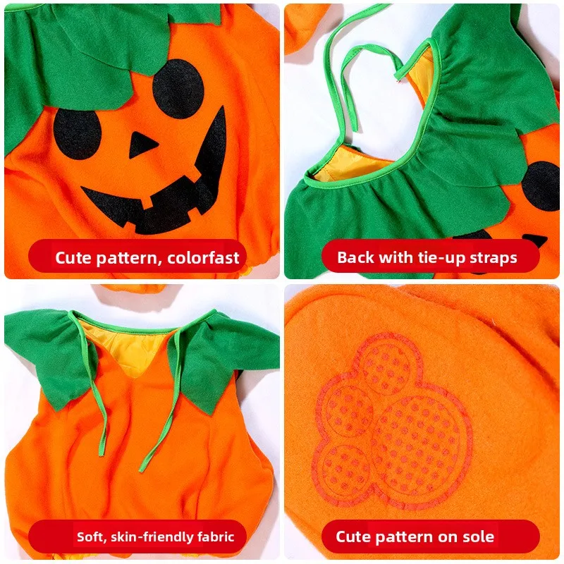 بدلة قفز لطيفة على شكل يقطين للأطفال أزياء الهالوين التأثيرية للأطفال مادة ناعمة مريحة للخريف