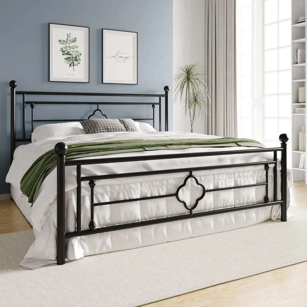 

Metal Platform Bed Fram, Vintage Victorian Style, Wrought Iron Headboard and Footboard/Mattress Foundation for Storage/No Box