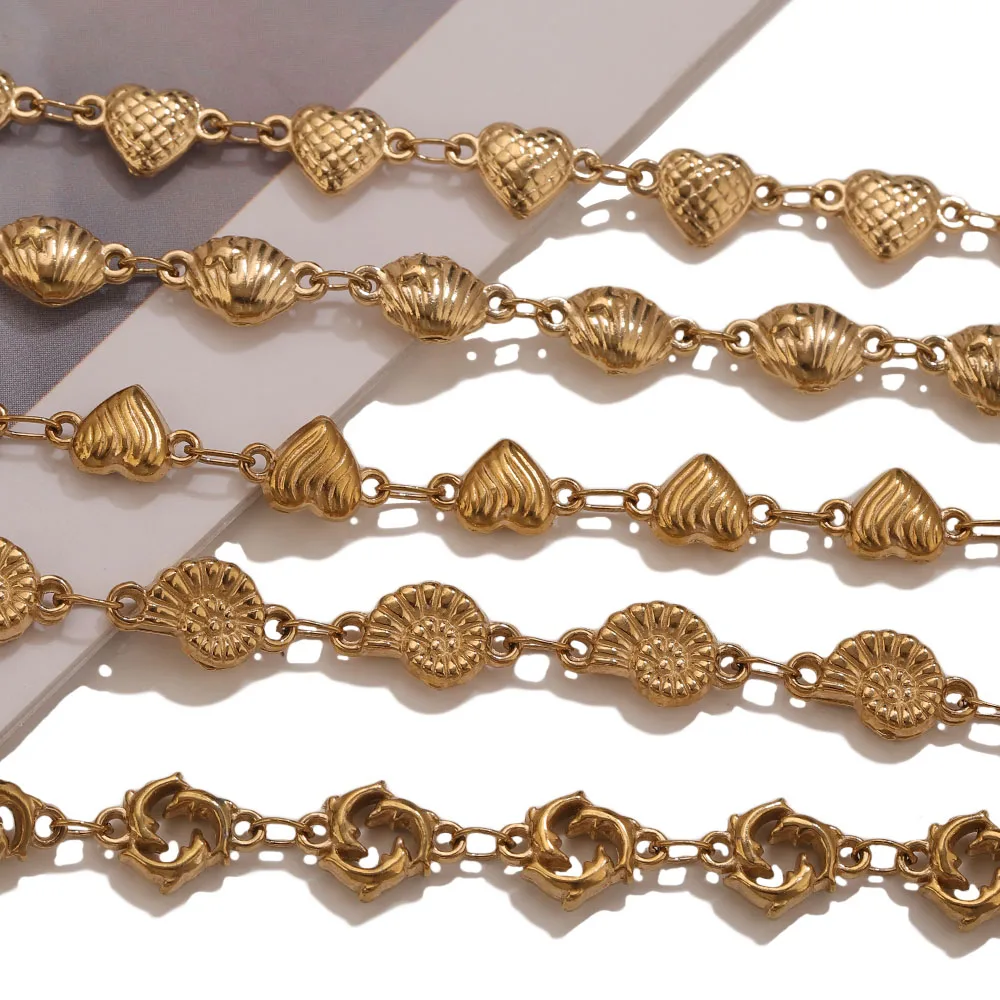 1M PVD Gold Stainless Steel Heart Star Flower Link Cable Chains DIY Jewelry Making Necklace Findings Body Chain Bulk Wholesale view 4
