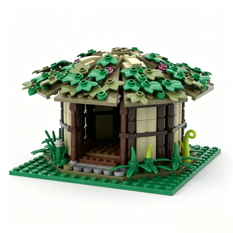 389PCS MOC Tribal Hut Islander Architecture Diorama Model Custom Building Blocks DIY Educational Assembly Toy Display Collection