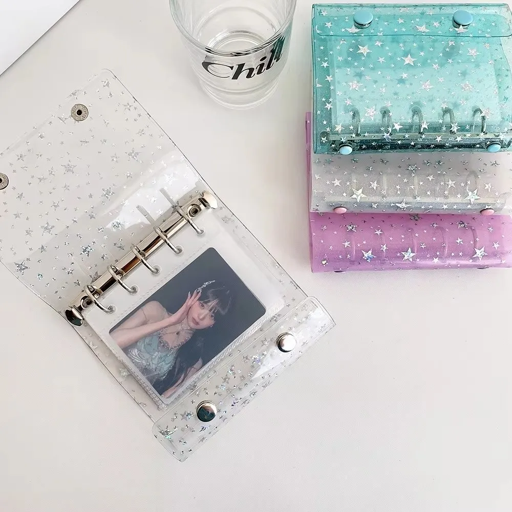 Y2k Fashion Loose Leaf Card Album Sparkling M5 Stars Transparent Photo Storage Card Holder Loose Leaf Design Buckle Closure
