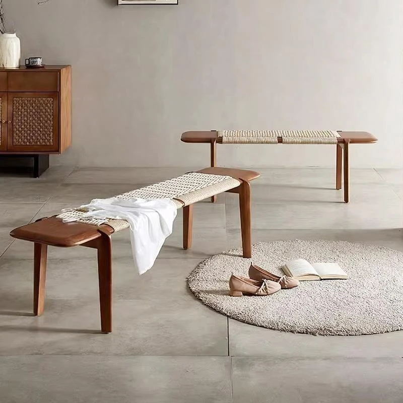 Solid wood rope porch shoe changing bench Japanese  bedroom bedside  household dining chair