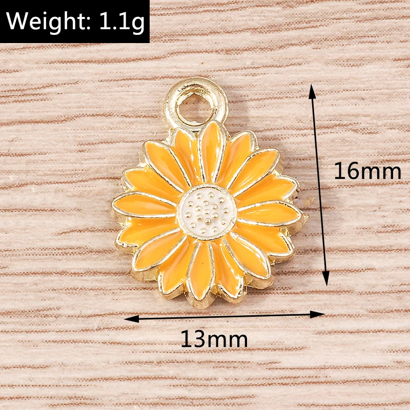 10 Stück 13 x 16 mm niedliche bunte Emaille-Blumenanhänger für die Herstellung von Ohrringen, Halsketten, Armbändern, DIY-Handwerk, Schmuckzubehör – Detail 1