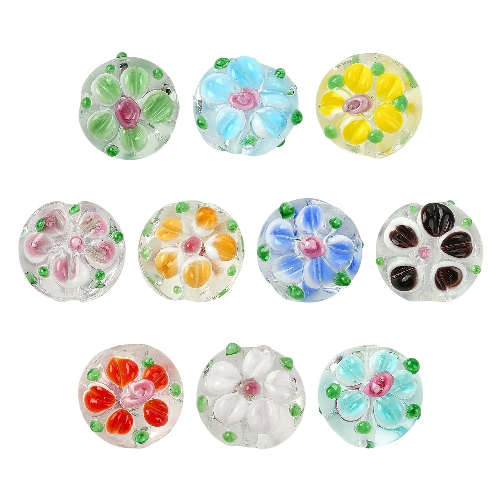 10pcs Multicolor Embossed Flower Lampwork Glass Beads Round Spacer Beads for Bracelet Necklace Earring Handmade Jewelry Craft