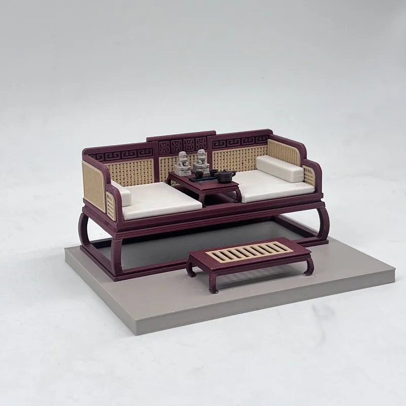 Handmade Miniature Arhat Bed Model, Exquisite Chinese Micro Furniture Decor, Collectible Dollhouse Miniatures for DIY