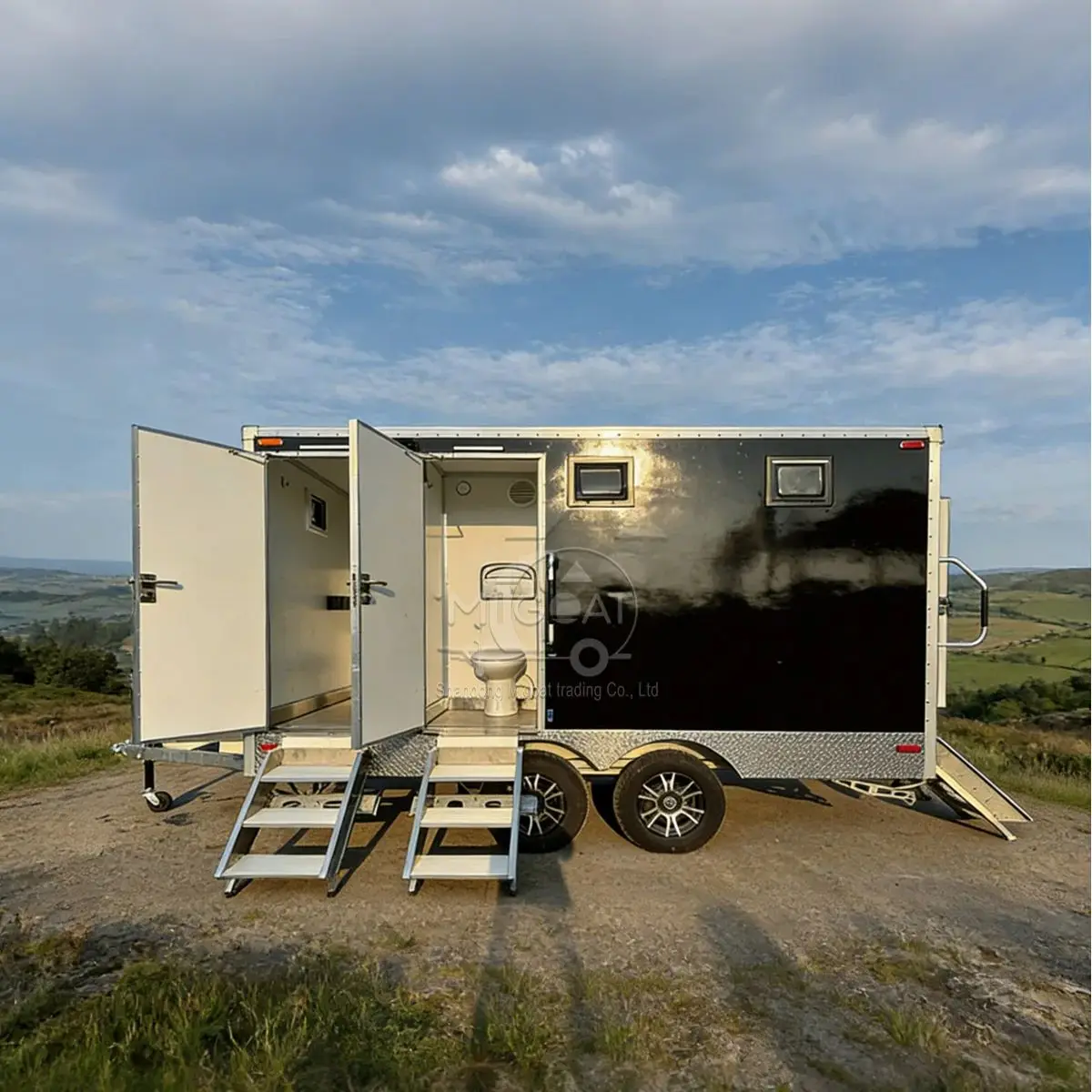 4-Station Portable Restroom Trailer Luxury Mobile Toilet with Sinks for Events Construction Outdoor Rental Business