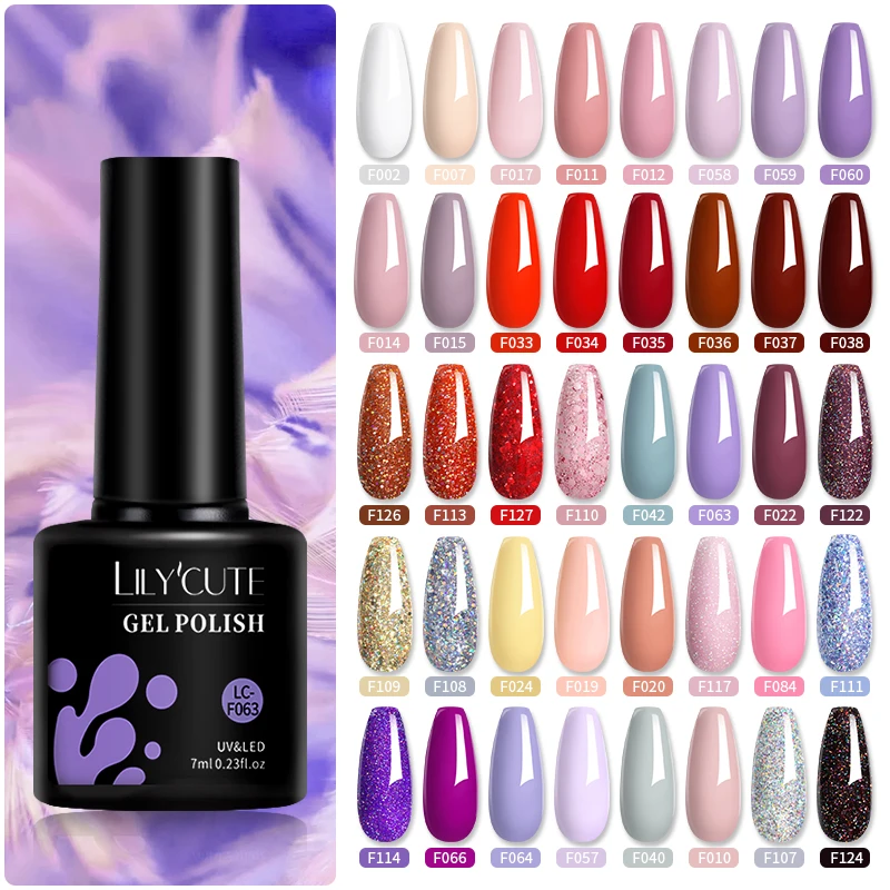 LILYCUTE 7ML Glitter Gel เล็บที่มีสีสันกึ่งถาวร Soak Off UV LED เล็บสำหรับเล็บ Matte Coat nail Art Design