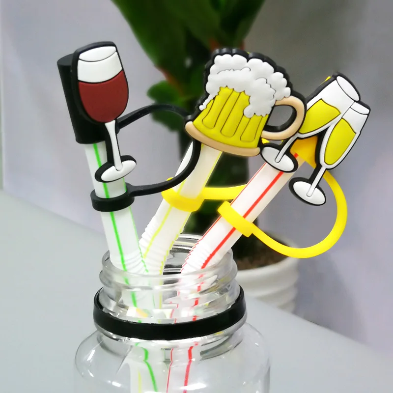 1PCS PVC Wholesale Straw Toppers Fashion Cup Cute Style  Beverage Straw Charms Splash Proof Drinking Party Supplies Straw Cover