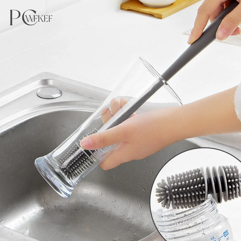 Silicone Cup Brush Scrubber Glass Cleaner Kitchen Cleaning Tool Long Handle Drink Wineglass Bottle Glass Cup Cleaning Brush