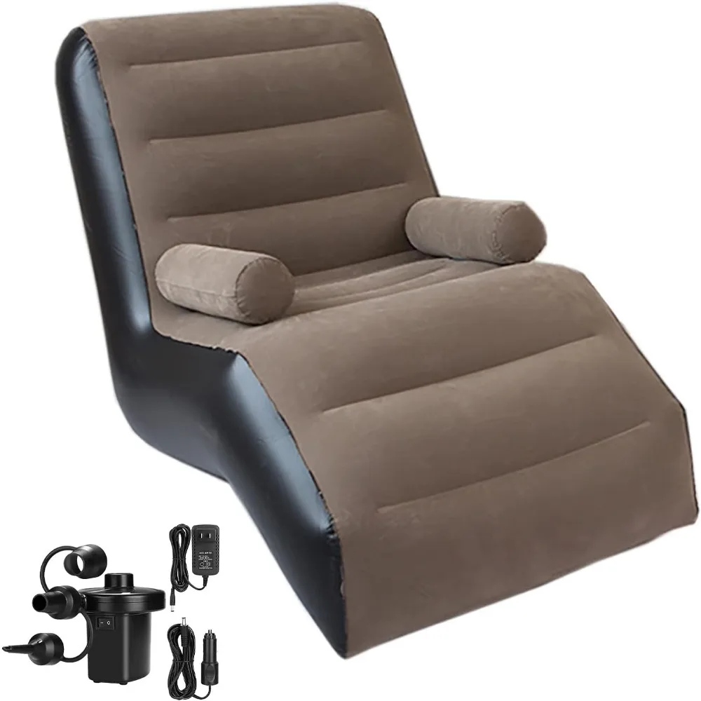 Aufblasbarer Liegestuhl mit Luftpumpe, faltbarer Loungesessel für Schlafzimmer und Wohnzimmer, Indoor-Sofa-Lounge mit Handläufen (braun)