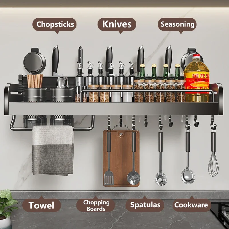 

Kitchen Spice Rack Wall-mounted Spice Seasoning Storage Racks Knife Spoon Chopsticks Holder Utensils Rack Kitchen Organizer